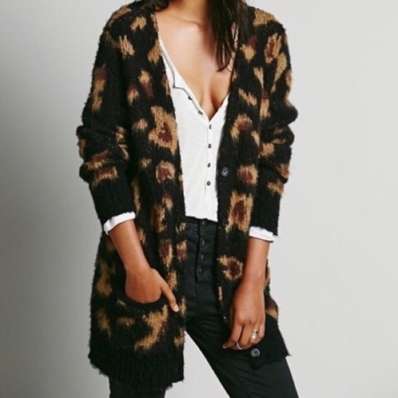 Oversized Leopard Cardigan Sweater Med 